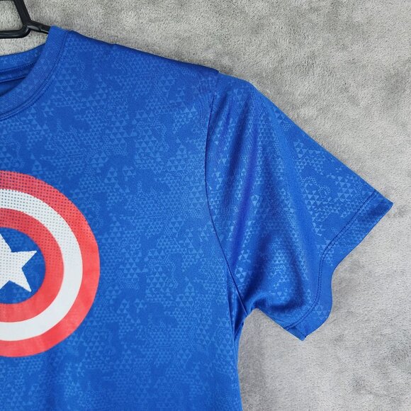Men's Blue Marvel Captain America Shield Shirt 100% Polyester Short Sleeve L - Picture 3 of 9